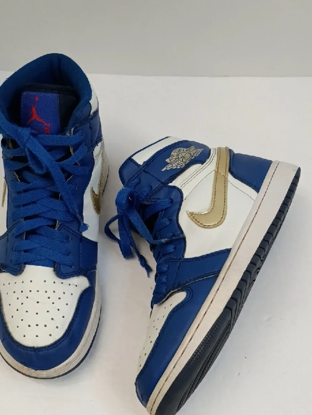 Nike Air Jordan 1 Mid Royal Blue White Sneakers Size 6 Youth